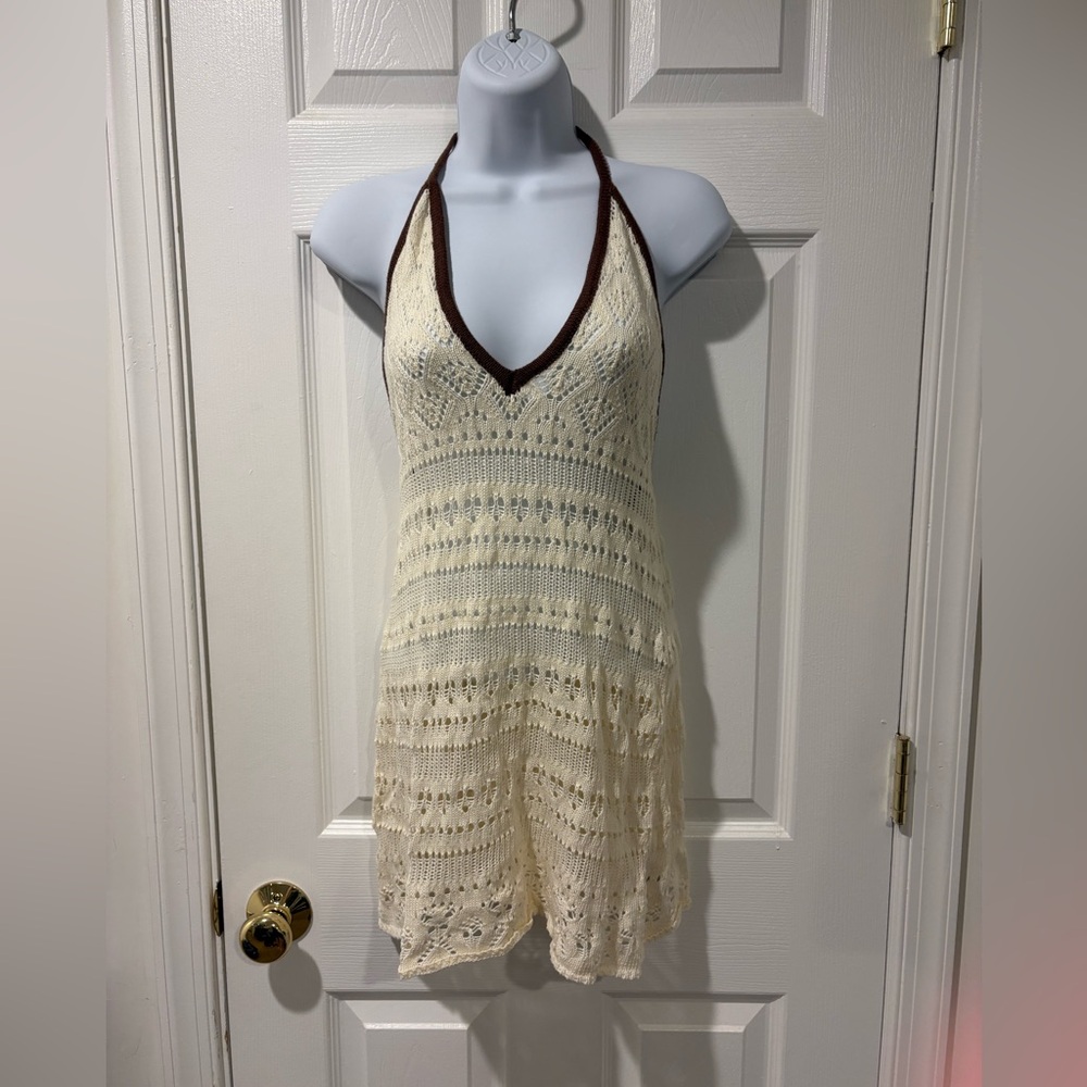 Edikted Coastal crochet halter mini dress